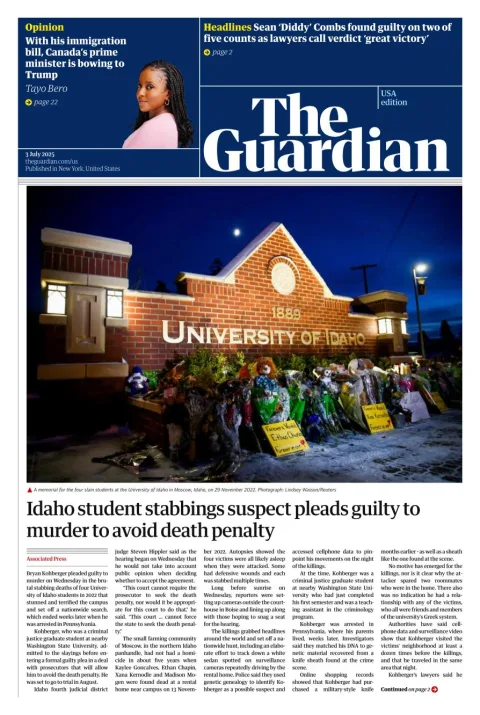Portada de The Guardian (usa) del 2025-07-03