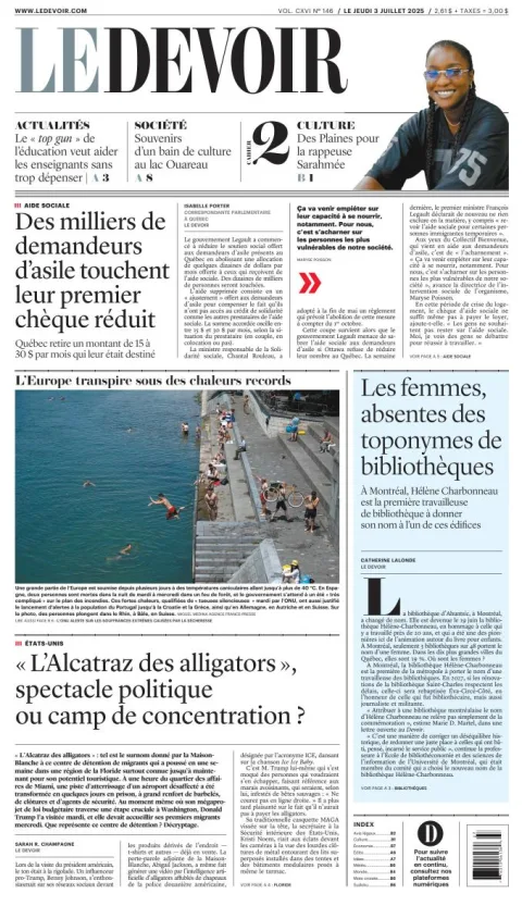 Portada de Le Devoir del 2025-07-03
