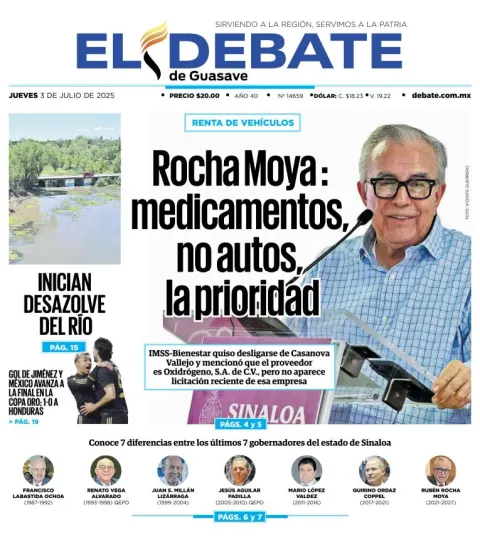 Portada de El Debate de Guasave del jueves, 3 de julio de 2025