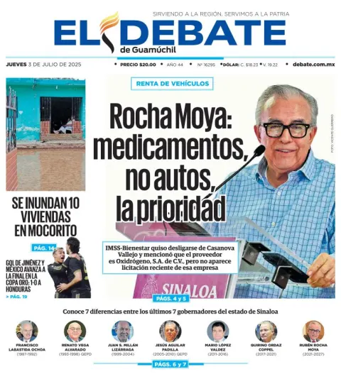 Portada de El Debate de Guamuchil del jueves, 3 de julio de 2025