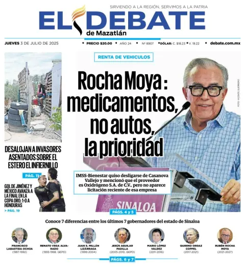 Portada de El Debate de Mazatlan del jueves, 3 de julio de 2025