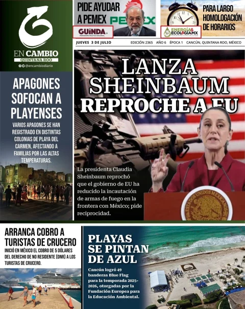 Portada de En Cambio - Quintana Roo (portada) del jueves, 3 de julio de 2025