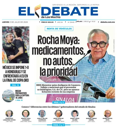 Portada de El Debate de los Mochis del jueves, 3 de julio de 2025
