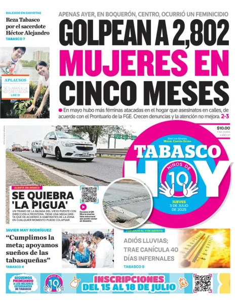 Portada de Tabasco Hoy del 2025-07-03