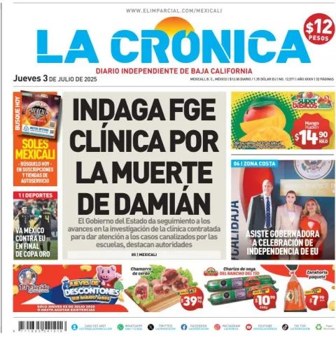 Portada de La Cronica del jueves, 3 de julio de 2025