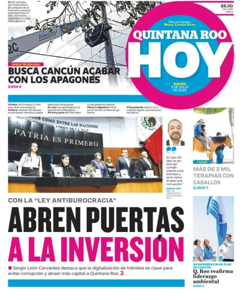 Portada de Quintana Roo Hoy del 2025-07-03