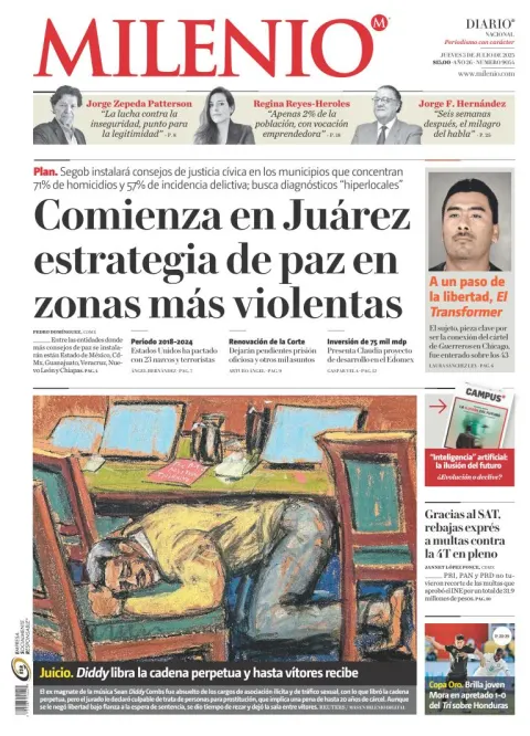 Portada de Milenio del jueves, 3 de julio de 2025