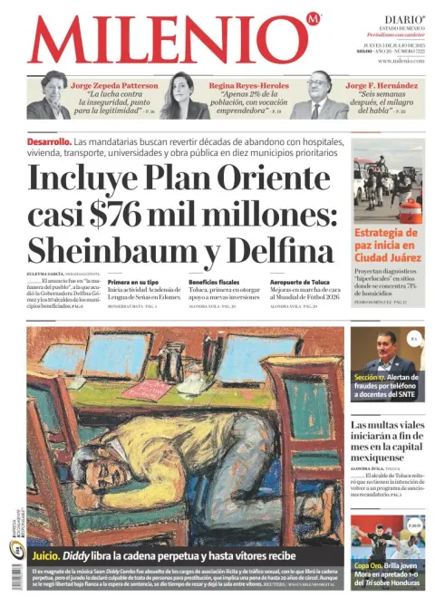Portada de Milenio Edo de Mexico del jueves, 3 de julio de 2025