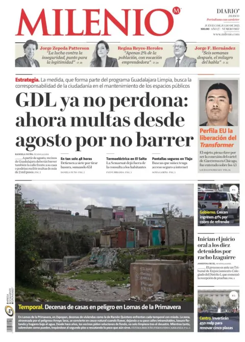 Portada de Milenio Jalisco del jueves, 3 de julio de 2025