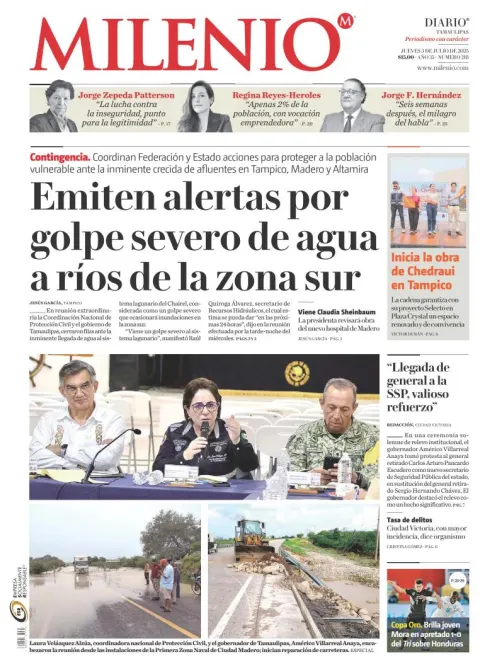 Portada de Milenio Tamaulipas del jueves, 3 de julio de 2025