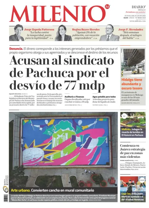 Portada de Milenio Hidalgo del jueves, 3 de julio de 2025