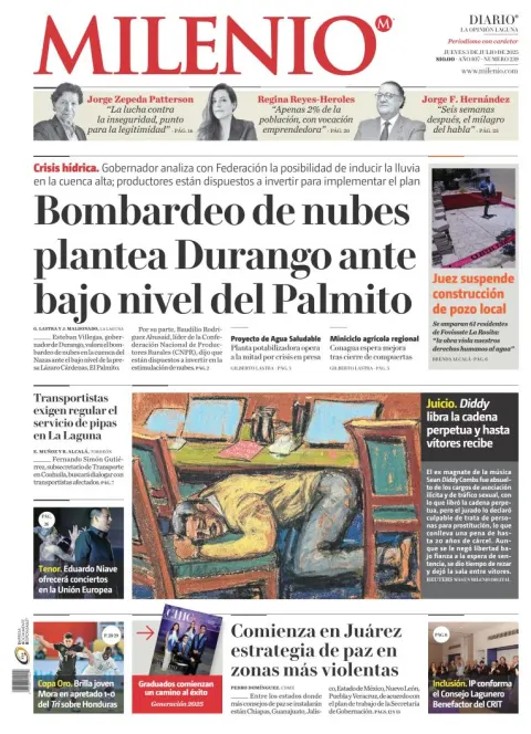 Portada de Milenio Laguna del jueves, 3 de julio de 2025