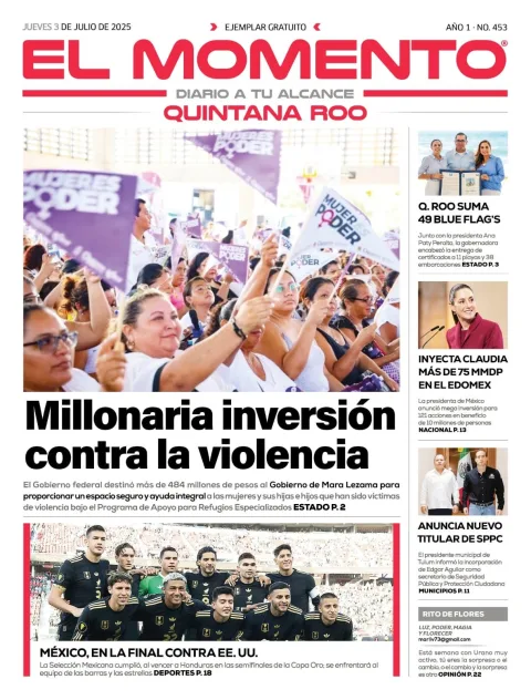 Portada de El Momento Quintana Roo del jueves, 3 de julio de 2025