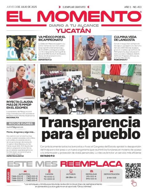 Portada de El Momento Yucatan del jueves, 3 de julio de 2025