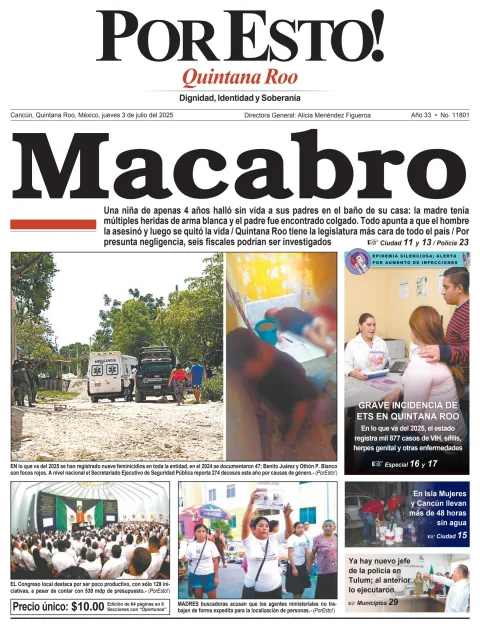 Portada de Por Esto (quintana Roo Cancun) del jueves, 3 de julio de 2025