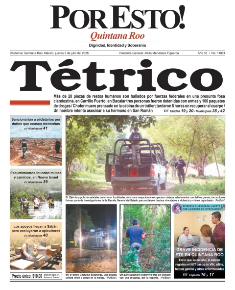 Portada de Por Esto (quintana Roo Chetumal) del jueves, 3 de julio de 2025