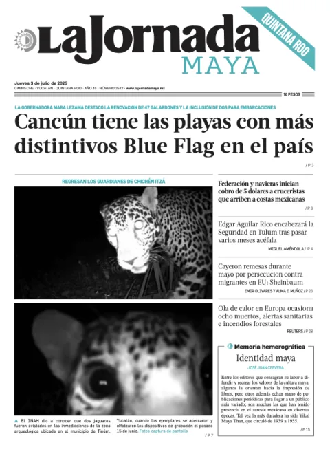 Portada de La Jornada Maya Quintana Roo del jueves, 3 de julio de 2025