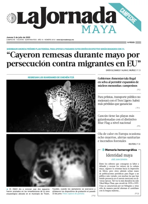 Portada de La Jornada Maya Campeche del jueves, 3 de julio de 2025