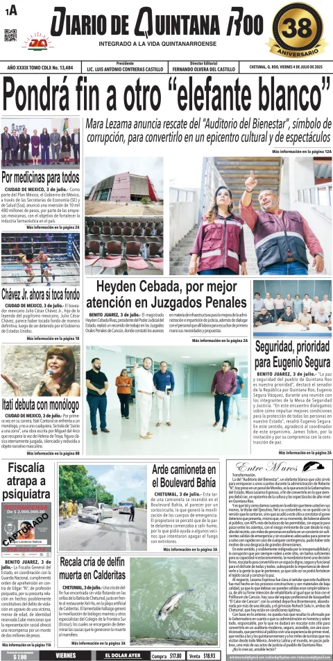 Portada de Diario de Quintana Roo (portada)