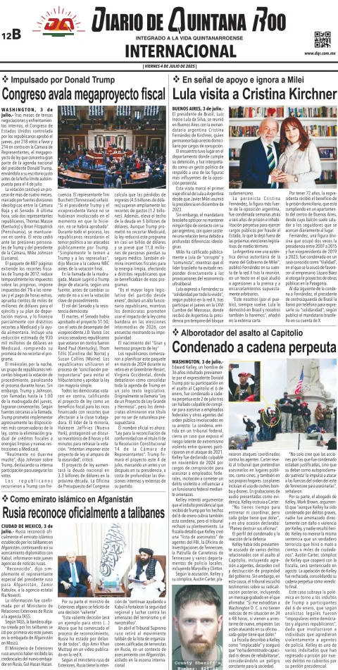 Portada de Diario de Quintana Roo (contra Portada)