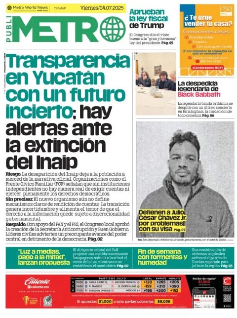 Portada de Publimetro Merida