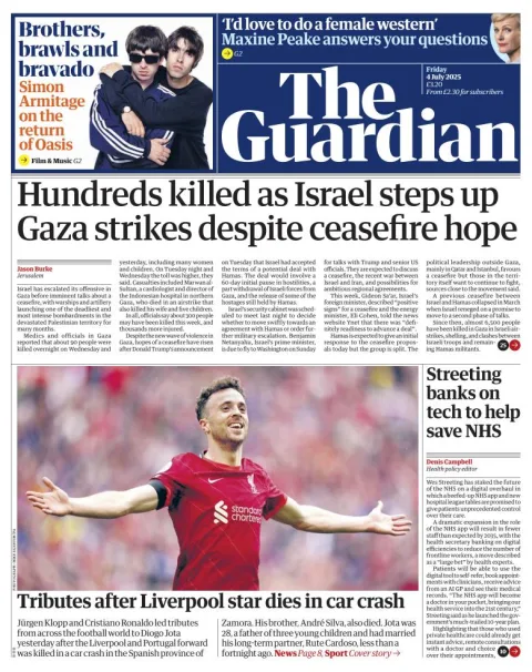 Portada de The Guardian (reino Unido)
