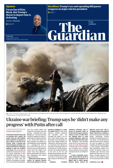 Portada de The Guardian (usa) del 2025-07-04