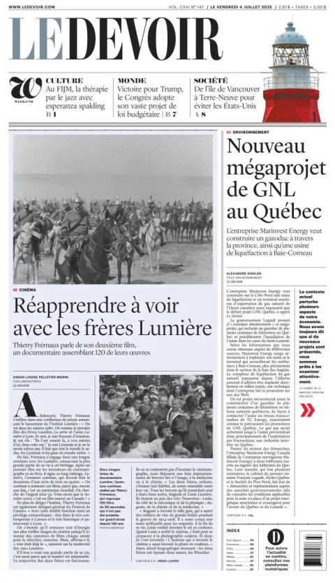 Portada de Le Devoir del viernes, 4 de julio de 2025