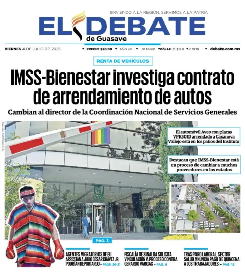 Portada de El Debate de Guasave del viernes, 4 de julio de 2025