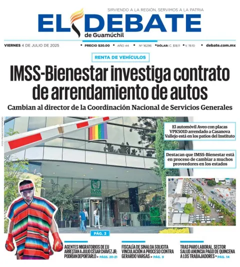 Portada de El Debate de Guamuchil del viernes, 4 de julio de 2025