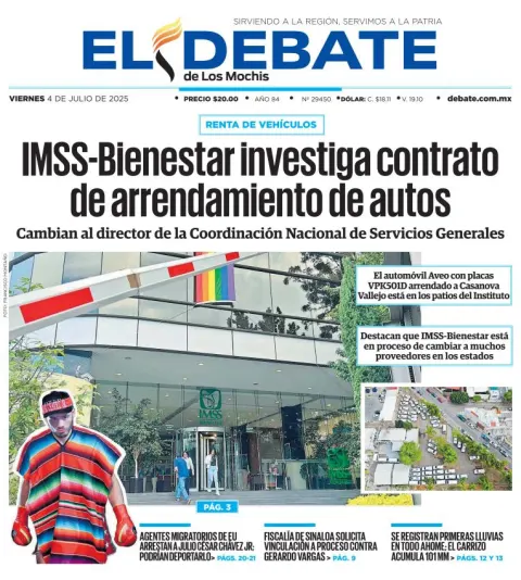 Portada de El Debate de los Mochis del viernes, 4 de julio de 2025
