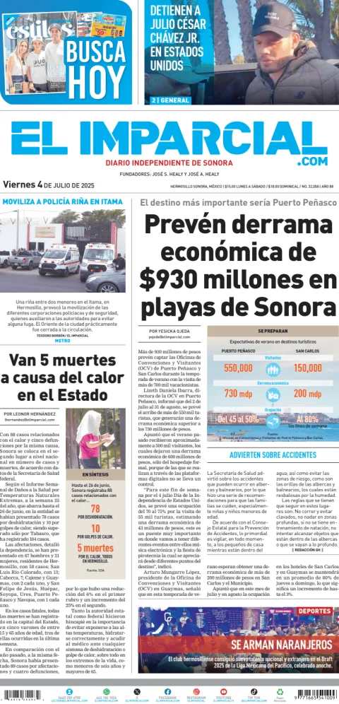 Portada de El Imparcial del viernes, 4 de julio de 2025