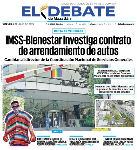 Portada de El Debate de Mazatlan del viernes, 4 de julio de 2025
