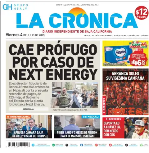 Portada de La Cronica del viernes, 4 de julio de 2025