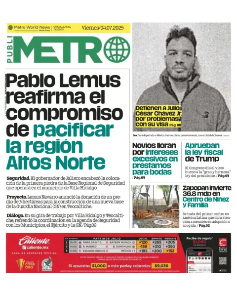 Portada de Publimetro Guadalajara del 2025-07-04