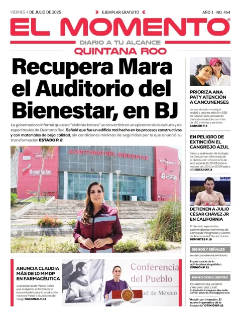Portada de El Momento Quintana Roo del viernes, 4 de julio de 2025