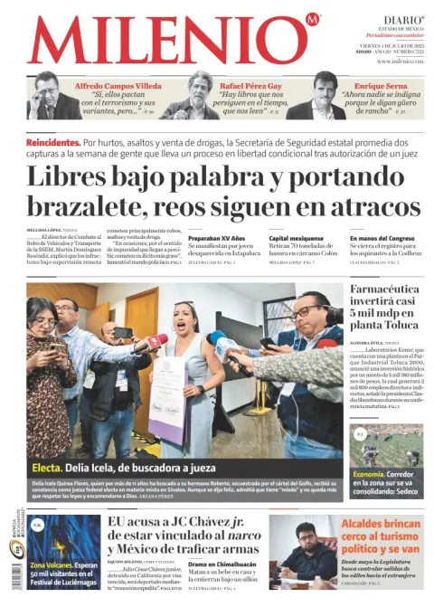 Portada de Milenio Edo de Mexico del viernes, 4 de julio de 2025