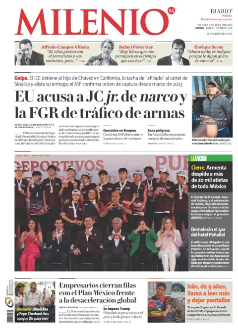 Portada de Milenio Puebla del viernes, 4 de julio de 2025