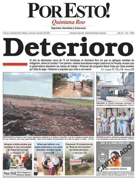 Portada de Por Esto (quintana Roo Cancun) del viernes, 4 de julio de 2025