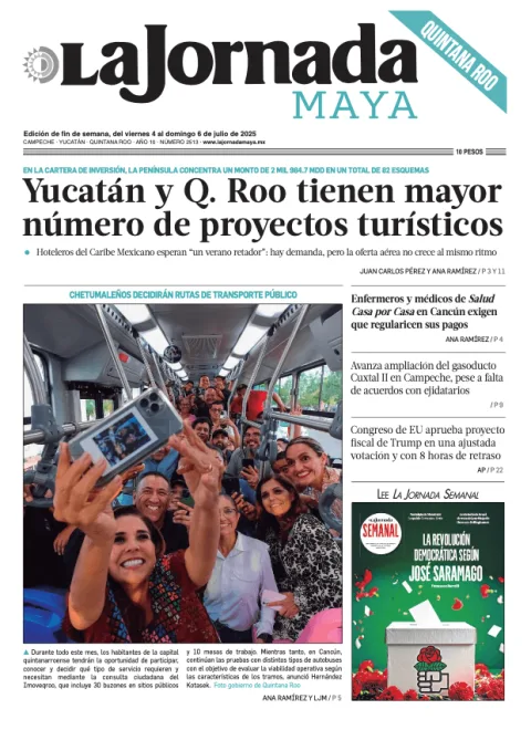 Portada de La Jornada Maya Quintana Roo del viernes, 4 de julio de 2025