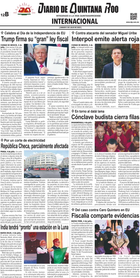 Portada de Diario de Quintana Roo (contra Portada)