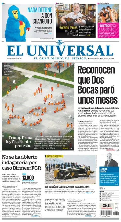 Portada de El Universal