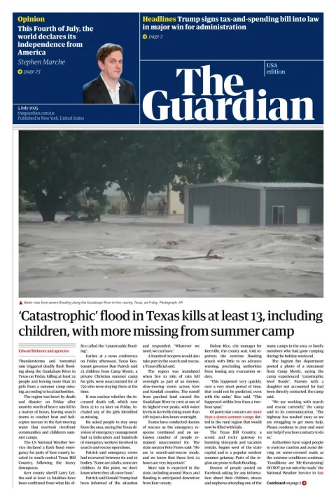 Portada de The Guardian (usa) del 2025-07-05