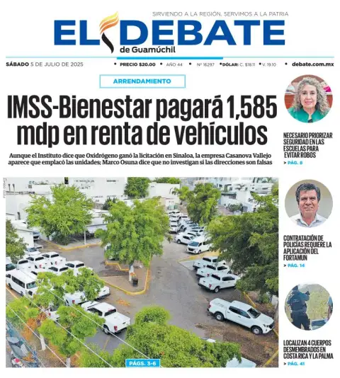 Portada de El Debate de Guamuchil del sábado, 5 de julio de 2025