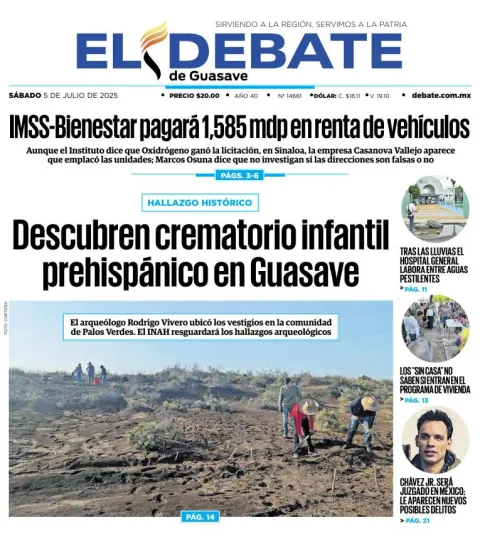 Portada de El Debate de Guasave del sábado, 5 de julio de 2025