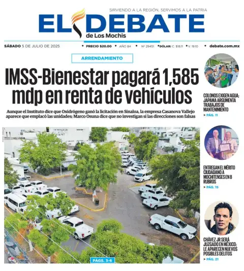 Portada de El Debate de los Mochis del sábado, 5 de julio de 2025
