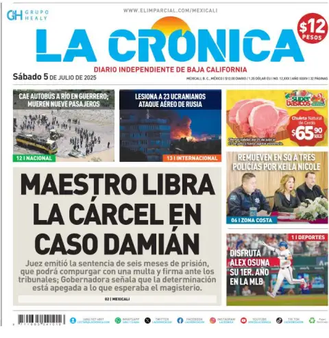 Portada de La Cronica del sábado, 5 de julio de 2025