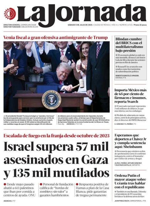 Portada de La Jornada del sábado, 5 de julio de 2025
