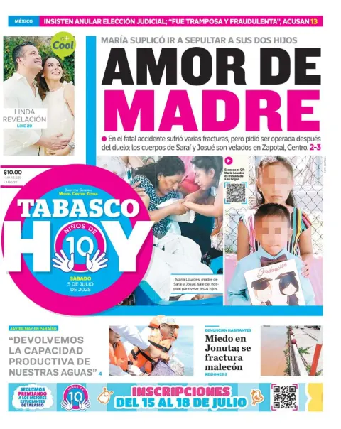 Portada de Tabasco Hoy del sábado, 5 de julio de 2025