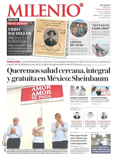 Portada de Milenio Tamaulipas del sábado, 5 de julio de 2025